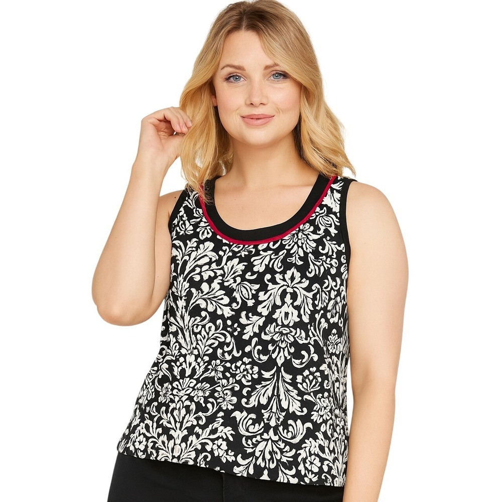 Studio I Petite Women Sleeveless Tank Top Black White‎ Damask Size 12P New